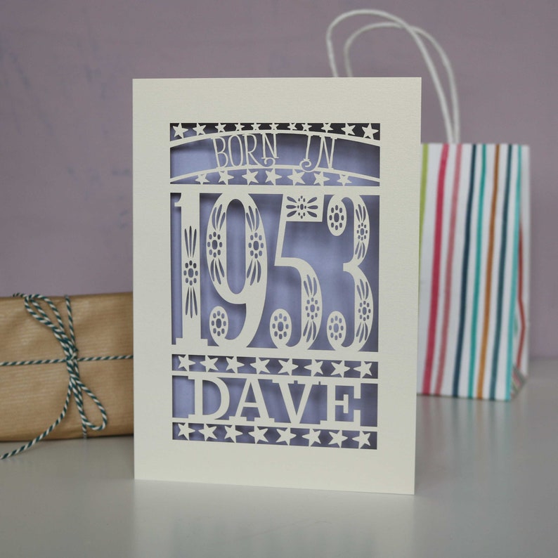 Personalised Papercut Born In 1953 70th Birthday Card A5 size, sku_Born_in Lilac