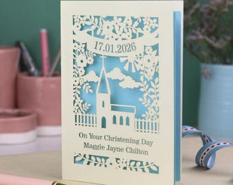 Personalised Papercut Floral Christening Card, Keepsake Christening Cards For Godson Or Goddaughter