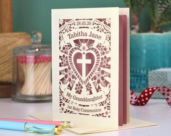 Granddaughter First Holy Communion Card - Sacred Heart Design