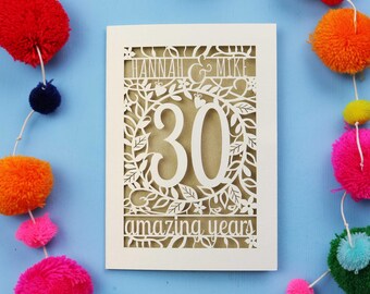 30th Anniversary Card, Floral Personalised Pearl Anniversary Card  - 30 Amazing Years