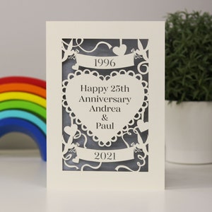 Silver Wedding Anniversary Papercut Card, 25th Anniversary Personalised Card, SKU_anniversary