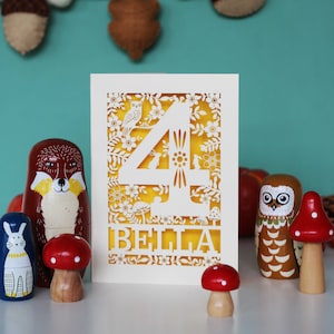 4. Geburtstagskarte - Personalisierte Papercut Vier Waldtiere Geburtstagskarte