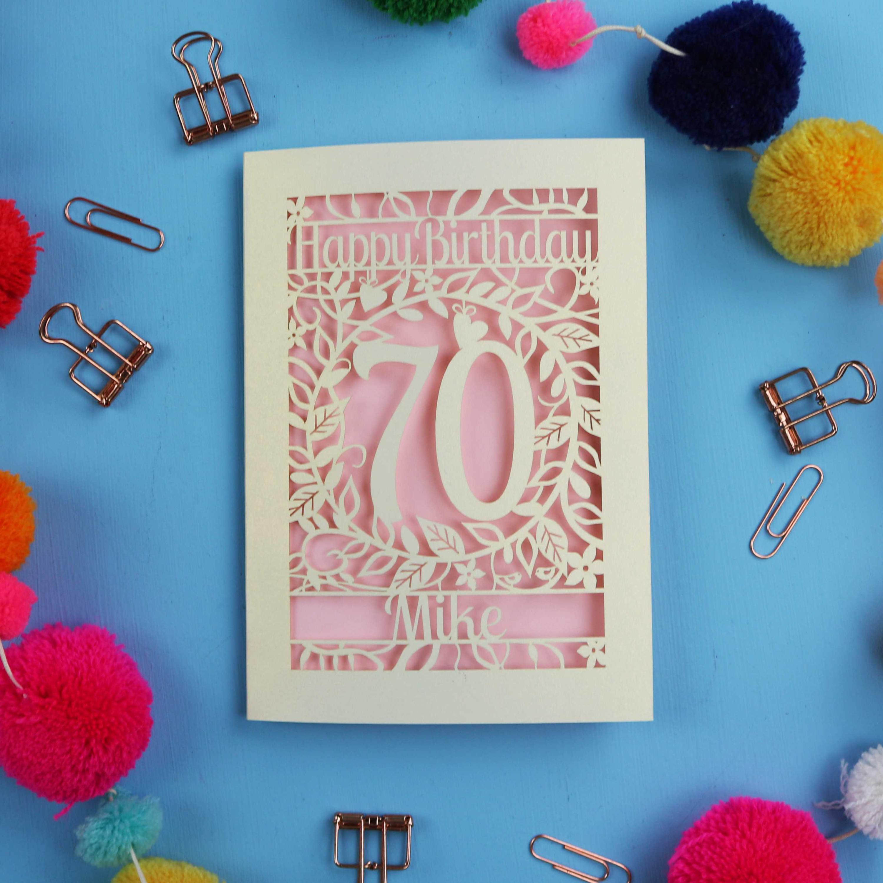 Personalised 70th Birthday Card – Laser Cut Flower Design - Etsy