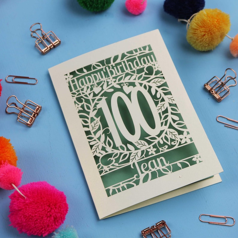 Personalised 100th Birthday Card | Papercut Flower Laser Cut Design - Etsy