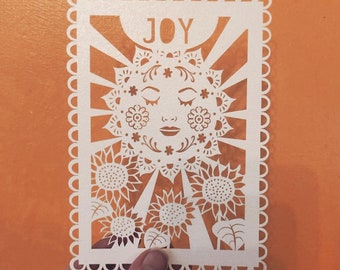 Joy papercut, motivational quote, inspiration, positivity, a6 laser cut postcard