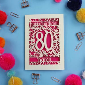 Personalisierte 80er Geburtstagskarte - Papierschnitt Benutzerdefiniertes Laser Cut Design mit Blumenmuster - 80er Jahre Geburtstagsideen für Oma oder Opa