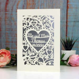 Personalised Papercut Heart Wedding Card, Wedding Cards, Mr and Mrs Papercut Wedding Card Anniversary Card, sku_heart_wedding Silver