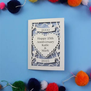 Silberhochzeit Jahrestag Papierschnitt Karte, 25. Jahrestag personalisierte Karte