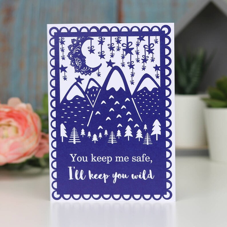 You Keep Me Safe, I'll Keep You Wild Printed Card, Father's Day Card, Daddy, Dad, Adventurers, Mountains, Stars, Blue, A6 Cards, sku_WP137 image 1