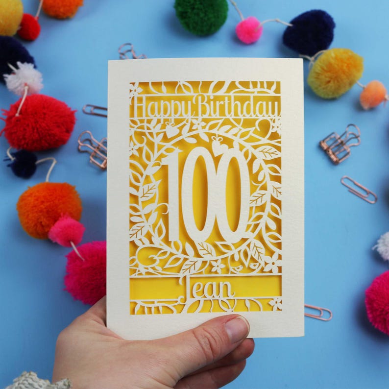 Personalised 100th Birthday Card – Papercut Custom Laser Cut Design - Etsy