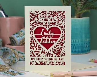 Personalised Papercut On Your Wedding Day Card, Laser Cut Wedding Card, Paper Cut Card for Weddings, Handmade Cards UK