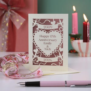 Wedding Anniversary Papercut Card, Any Anniversary Personalised Card, Golden, Silver, Ruby, Coral, Diamond, Pearl