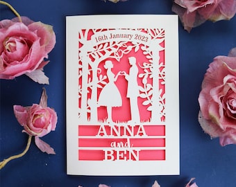 Personalised Papercut Couple Wedding Date Card, Laser Cut Wedding Card, sku_couple_wedding