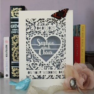 Carte personnalisée le jour de votre mariage, carte de mariage découpée au laser, carte de mariage découpée au laser, cartes faites main au Royaume-Uni Silver