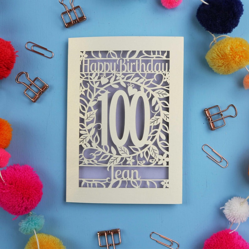 Personalised 100th Birthday Card | Papercut Flower Laser Cut Design ...