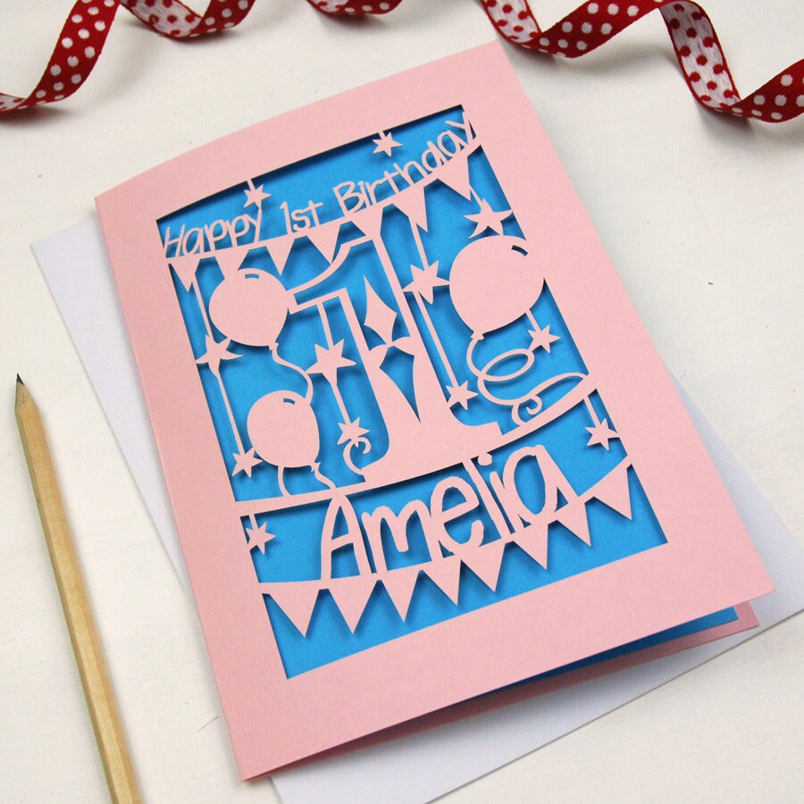Personalised Papercut First Birthday Card Laser Cut Birthday Etsy