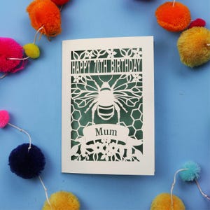 Mama Geburtstagskarte 70. Geburtstag – Laser Cut Bienen Design – Papercut 70. Geburtstags-Ideen
