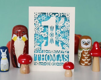 Personalised Papercut One Woodland Animals Birthday Card