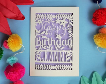 Personalised Papercut Floral Happy Birthday Card, Personalise with any name, SKU-floral_birthday