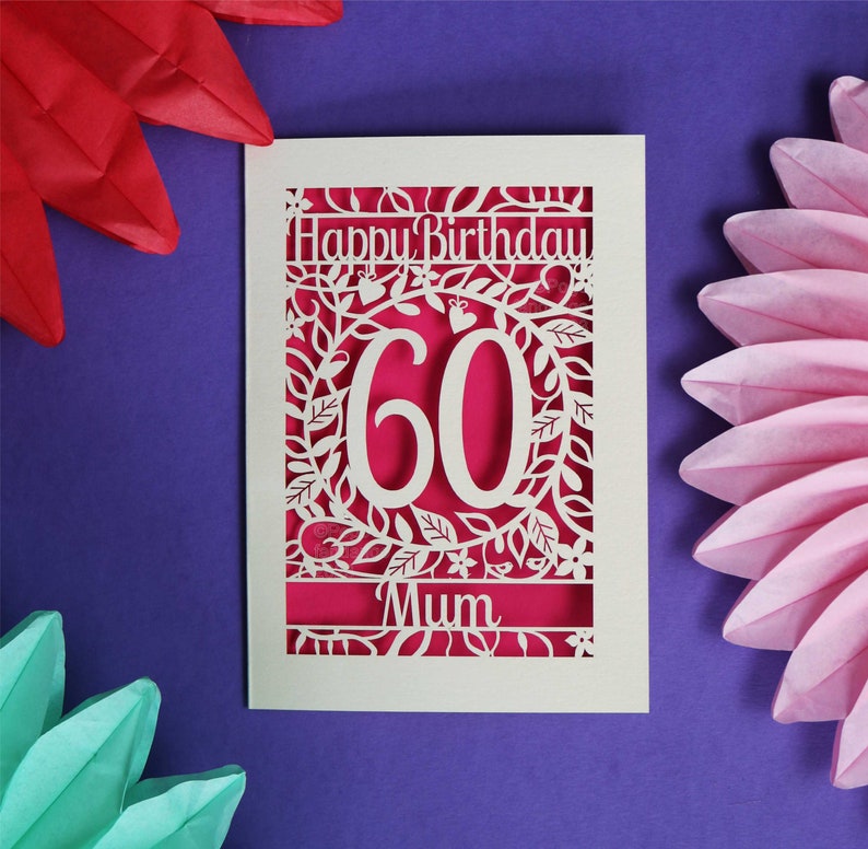 Tarjeta de cumpleaños de flores de edad especial cortada con láser personalizada, tarjeta de edad de feliz cumpleaños floral, sku_flower_birthday imagen 1