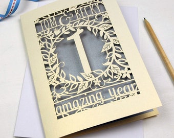 Floral Anniversary Papercut Card, Personalised Laser Cut Card, Paper Golden Silver Ruby Diamond Anniversary, sku_flower_anniversary_years
