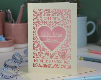 Personalised Papercut Naming Day Card