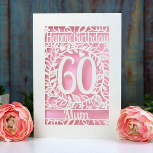 Carte d'anniversaire personnalisée découpée au laser, découpée au laser, fleur d'âge, carte d'âge floral joyeux anniversaire, cartes faites main au Royaume-Uni Candy Pink