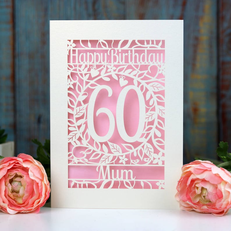 Tarjeta de cumpleaños de flores de edad especial cortada con láser personalizada, tarjeta de edad de feliz cumpleaños floral, sku_flower_birthday Candy Pink