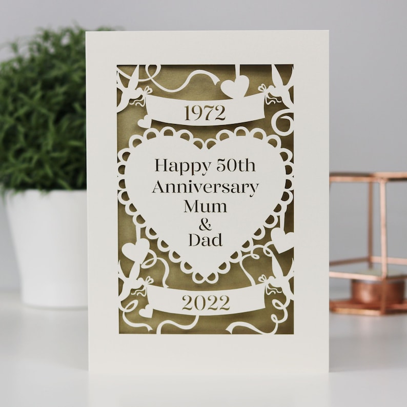 Golden Wedding Anniversary Papercut Card, 50th Anniversary Personalised Card, sku_anniversary50years image 4