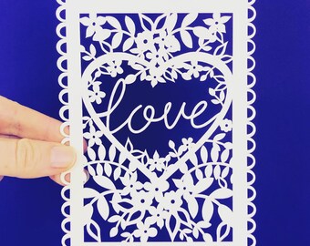 Love Papercut, A6 Postcard, Laser Cut, Valentine's, Anniversary, Wedding