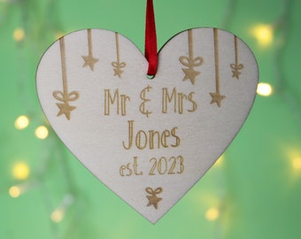 Mr And Mrs Engraved Keepsake Decoration, Christmas Ornament, Wooden Decoration, sku_mr_mrs_decoration