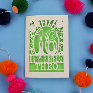 Carte personnalisée pour 16e anniversaire – Papier découpé, joyeux anniversaire personnalisé, conception découpée au laser