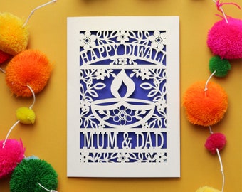 Carte personnalisée Joyeux Diwali découpée dans du papier