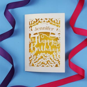 Personalised Laser Cut Birthday Card, Calligraphy Style Birthday Cards For Her