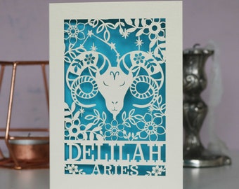 Aries Personalised Papercut Birthday Card