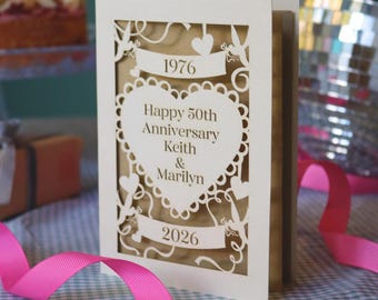 Personalised Papercut Golden Wedding Anniversary Card | 50th Anniversary