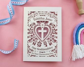 Personalised Goddaughter Christening Card, My or Our Godchild Laser Cut Card