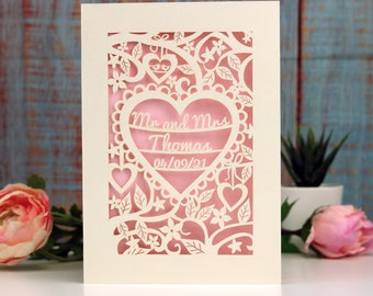 Personalised Papercut Heart Wedding Card, Wedding Cards, Mr and Mrs Papercut Wedding Card Anniversary Card, sku_heart_wedding