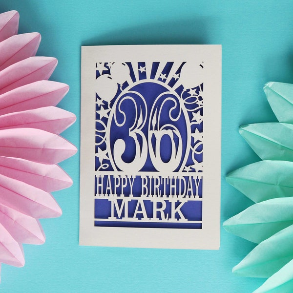 Personalised Any Age Papercut Birthday Card, Laser Cut Card, Name, Age, Paper Cut Cards, SKU_any_age_birthdays