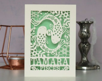 Personalised Pisces Papercut Birthday Card