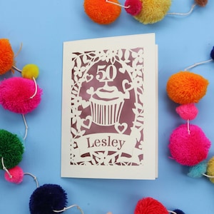 Carte de voeux personnalisée pour les 50 ans, découpée dans du papier, découpée au laser et découpée au laser