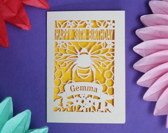 Personalised Papercut Bee Birthday Card