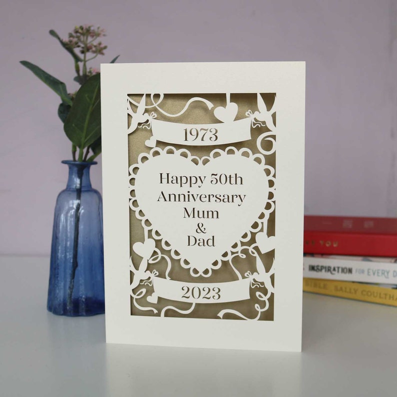 Golden Wedding Anniversary Papercut Card, 50th Anniversary Personalised Card, sku_anniversary50years image 2