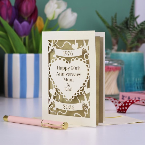 Golden Wedding Anniversary Papercut Card for 50th Anniversary