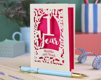 Personalised Papercut 1st Anniversary Card – Paper Anniversary Gift