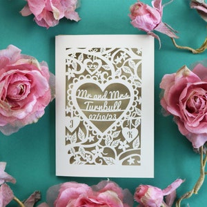 Personalised Papercut Heart Wedding Card, Wedding Cards, Mr and Mrs Papercut Wedding Card Anniversary Card, sku_heart_wedding zdjęcie 1