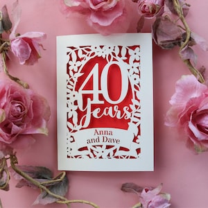 Personalisierte Papierschnitt 40 Jahre Rubin Jubiläumskarte, 40. Hochzeitstag