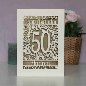 Tarjeta de cumpleaños de flores de edad especial cortada con láser personalizada, tarjeta de edad de feliz cumpleaños floral, sku_flower_birthday Gold Leaf