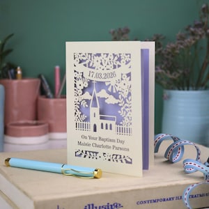 Personalised Baptism Card - Papercut Floral Design