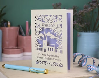 Personalised Baptism Card - Papercut Floral Design